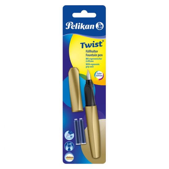 Pelikan Twist nalivno pero, zlato + 2 črnilna vložka