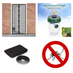Delight  Paket proti komarjem – magnetna mreža proti komarjem za vrata črna 210x100cm + 3x komarnik za okno 150×150cm črn + UV LED solarna past za insekte