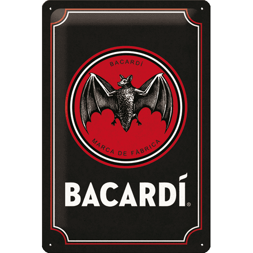 NOSTALGIC-ART kovinski znak Bacardi (Black Logo), 20x30 cm