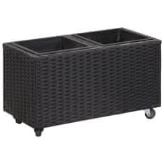 Vidaxl Visoko cvetlično korito z 2 loncema 60x30x36 cm poli ratan črno
