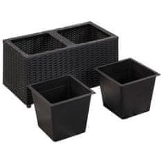 Vidaxl Visoko cvetlično korito z 2 loncema 60x30x36 cm poli ratan črno