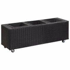 Vidaxl Visoko cvetlično korito s 3 lonci 100x30x36 cm poli ratan črno