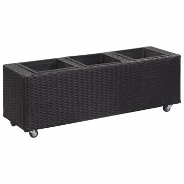 Vidaxl Visoko cvetlično korito s 3 lonci 100x30x36 cm poli ratan črno