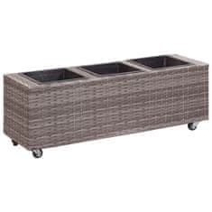 Vidaxl Visoko cvetlično korito s 3 lonci 100x30x36 cm poli ratan sivo