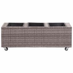 Vidaxl Visoko cvetlično korito s 3 lonci 100x30x36 cm poli ratan sivo