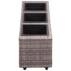 Vidaxl Visoko cvetlično korito s 3 lonci 100x30x36 cm poli ratan sivo