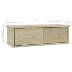 Vidaxl Stenska polica s predali sonoma hrast 60x26x18,5 cm iverna pl.