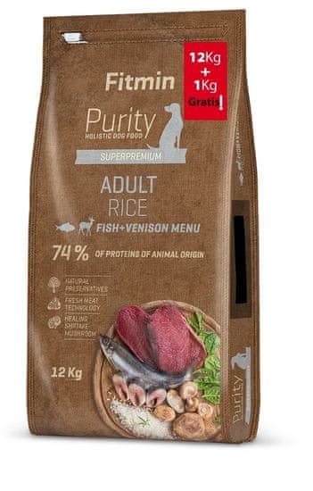 Fitmin pasja hrana dog Purity Rice Adult Fish & Venison 12 kg + 1 kg