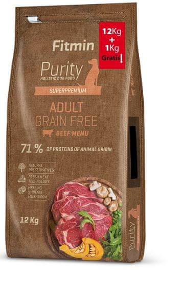 Fitmin pasja hrana dog Purity GF Adult Beef 12 kg + 1 kg