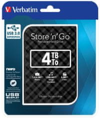 Verbatim Store 'n' Go zunanji trdi disk, 6,35cm, 4TB, USB 3.0, črn (53223)