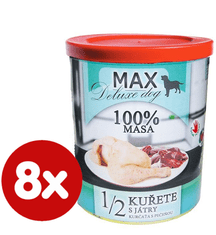 FALCO MAX Deluxe konzerve za odrasle pse, 1/2 piščanca z jetrci, 8x 800 g