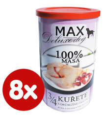 FALCO MAX Deluxe konzerve za odrasle pse, 3/4 piščanca s perutninskimi želodčki, 8x 1200 g