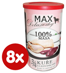 FALCO MAX Deluxe konzerve za odrasle pse, 3/4 piščanca z ledvičkami, 8x 1200 g