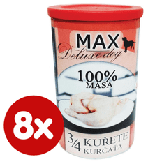 MAX Deluxe konzerve za odrasle pse, 3/4 piščanca, 8x 1200 g