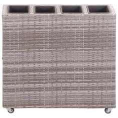 Vidaxl Visoko cvetlično korito s 4 lonci 80x22x79 cm poli ratan sivo