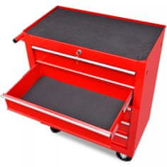 Greatstore Rdeč delavniški voziček za shranjevanje orodja s 5 predali