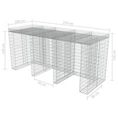 Vidaxl Gabionska stena za koš za smeti pocinkano jeklo 270x100x130 cm