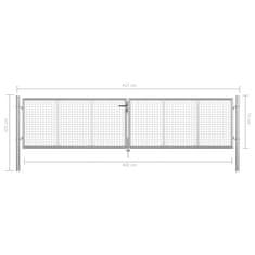 Vidaxl Vrtna vrata pocinkano jeklo 415x125 cm srebrna