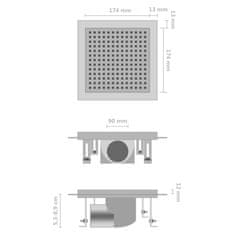 Vidaxl Kanaleta za tuš 20x20 cm nerjaveče jeklo