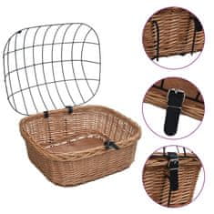 Greatstore Sprednja kolesarska košara s pokrovom 50x45x35 cm naravna vrba