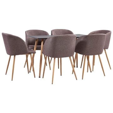 Vidaxl Jedilna garnitura 7-delna blago rjave barve