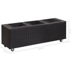 Vidaxl Visoko cvetlično korito s 3 lonci 100x30x36 cm poli ratan črno