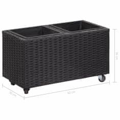 Vidaxl Visoko cvetlično korito z 2 loncema 60x30x36 cm poli ratan črno