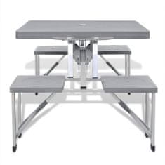 Vidaxl Lahek siv set za kampiranje zložljiva miza s 4 stolčki