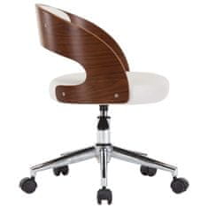 Greatstore Vrtljiv pisarniški stol bel ukrivljen les in umetno usnje