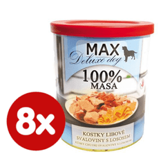 MAX Deluxe konzerve za pse, s koščki puste svinjine in lososom, 8x 800 g