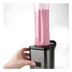 Smoothie mixér Black+Decker, BXJBA350E, spouštění stiskem tlačítka, 2 přenosné láhve, 4 nerezové nože, gumové nohy, nerezové tělo, 350 W