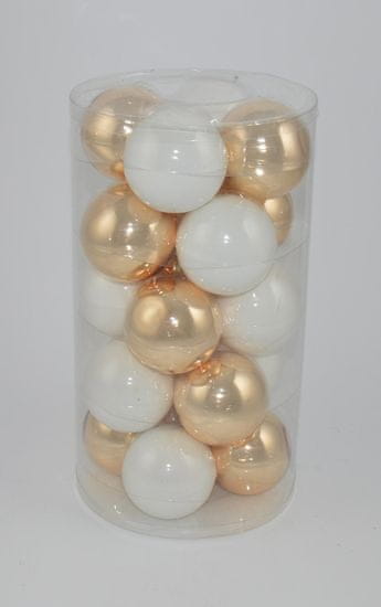 DUE ESSE komplet božičnih steklenih okraskov, bela/zlata, Ø 8 cm, 20 kosov