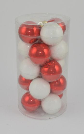 DUE ESSE komplet božičnih steklenih okraskov, bela/rdeča, Ø 8 cm, 20 kosov