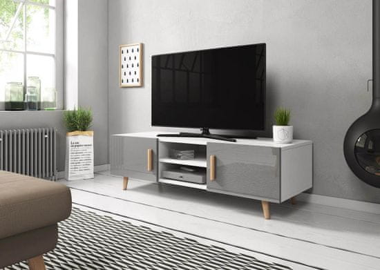 Furnitura TV omarica LARS 2 siva visoki sijaj 140 cm + LED