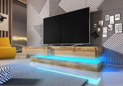 Furnitura Viseča TV omarica FLIN hrast, 140 cm + LED