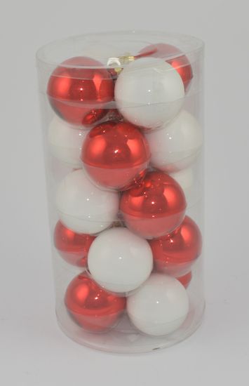 DUE ESSE komplet božičnih steklenih okraskov, bela/rdeča, Ø 7 cm, 20 kosov