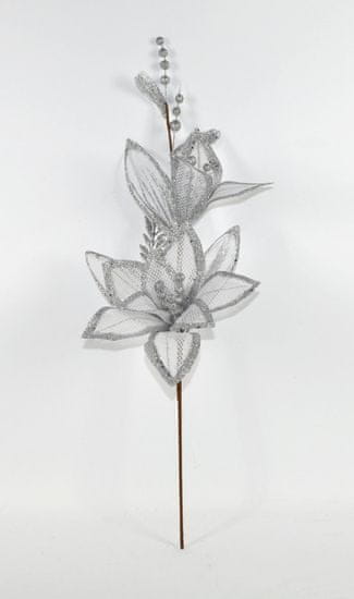 DUE ESSE božična roža iz blaga, srebrna, 65 cm