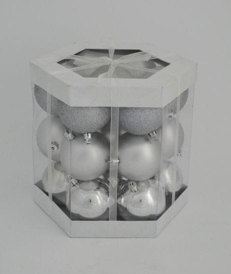 DUE ESSE komplet božičnih bunkic, srebrne, 21 kosov, premer 7 cm