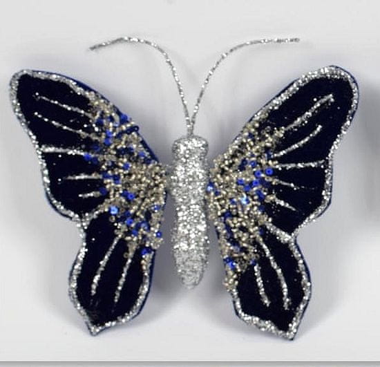 DUE ESSE metulj s sponko, modro-srebrn, 16 x 12 cm