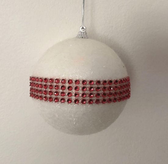 DUE ESSE komplet božičnih okraskov, bele z rdečimi kamenčki, Ø 8 cm, 4 kosov