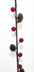 DUE ESSE božična vejica z borovimi storžki in rdečim jagodičevjem, 90 cm