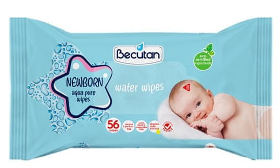 Becutan Aqua Pure vlažilni robčki, za novorojenčke, 56/1