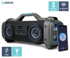 Platinet Boombox PMG78B Bluetooth zvočnik, 51 W, LED