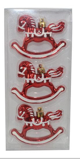 DUE ESSE komplet božičnih okraskov Konj, 8 cm rdeča/bela, 3 kosi