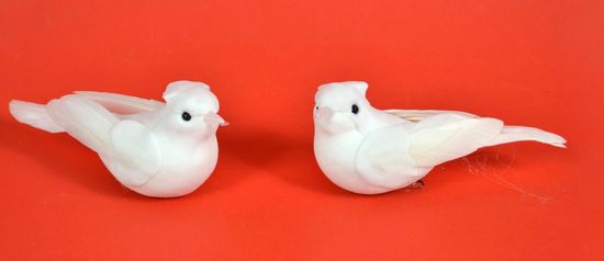 DUE ESSE komplet belih ptic s sponko, 12 cm, 2 kosa