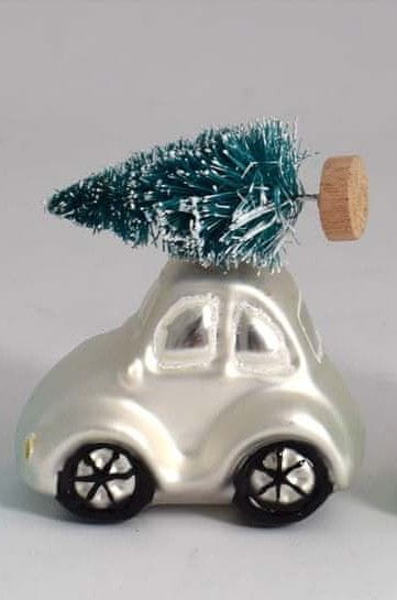 DUE ESSE božični avto z drevesom, srebrn, 8 cm