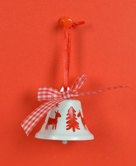 DUE ESSE komplet božičnih okraskov, zvonček, Ø 5 cm, belo-rdeč, 6 kosov