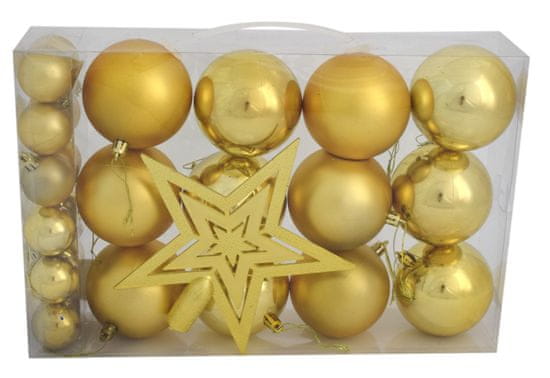 DUE ESSE komplet božičnih bunk z zvezdo, dve velikosti, dve vrsti mat/lesk, zlate, 25 kosov