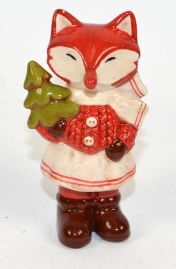 DUE ESSE keramična lisica s jelko, božični okrasek, višina 8 cm