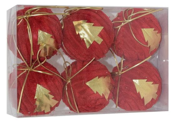 DUE ESSE Set 6 božičnih okraskov Ø 8 cm, tekstil, rdeči